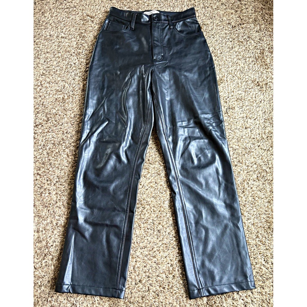 Abercrombie & Fitch Women's Black Faux Leather Straight Leg Pants High Rise 27
